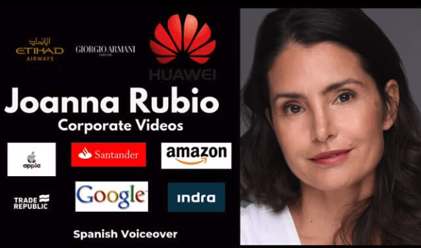 "Joanna Rubio, professional voice-over artist in her recording studio"